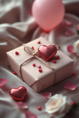 heart shaped chocolates and rose petals