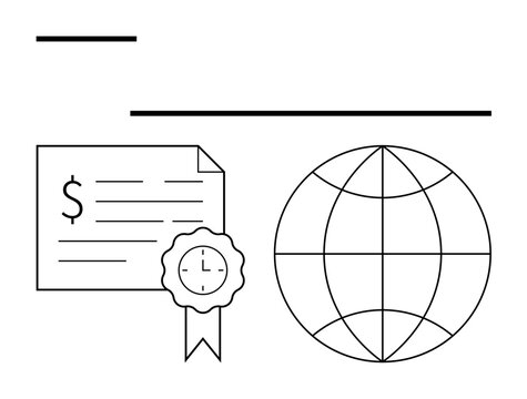 Certificate with a seal, dollar sign, and globe symbolizing financial recognition and global business excellence. Ideal for international trade, global business, finance, economics, certification - Powered by Adobe