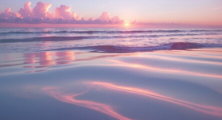 Obraz premium Stunning Sunset Ocean Scene Pink Clouds Calm Water Seascape.