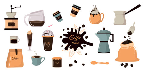 Coffee. Vector hand-drawn set on a white background