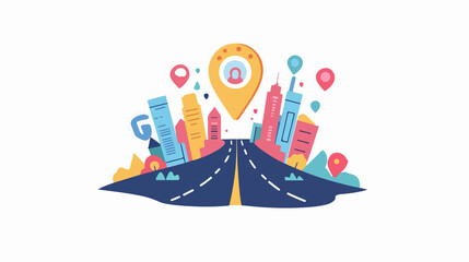 Obraz premium Precision GPS Navigation Marking: Map Route with Travel and Location Icons