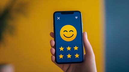 app screen showing a thank you message for leaving a five-star rating with a bright smiley icon 