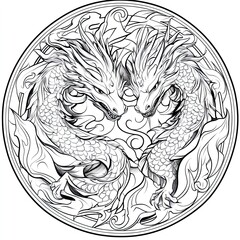 Majestic Fantasy Mandala Dragons Flames and Mystical Art
