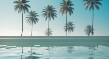 Fototapeta premium fresh pool water with palm trees banner background with copy space
