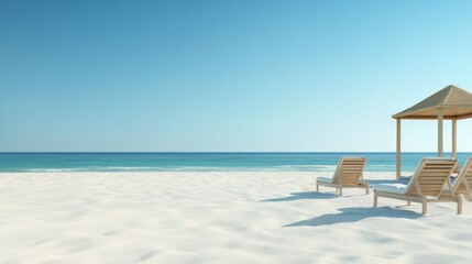 Obraz premium Sunny Beach with Cabana and Loungers