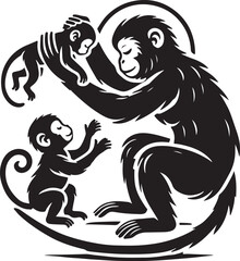 monkey his kids style silhouette victor design with white background. 