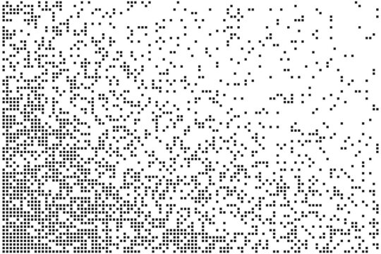 Abstract simple black halftone texture consists of dispersed square dots on a white background. Geometric pixel vector shape elements pattern for presentation design or banner