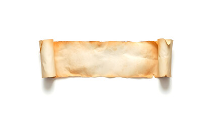 Old paper horizontal banner. Parchment scroll isolated on white with shadow, watercolor