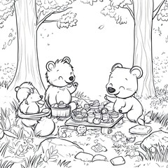 Charming Forest Animal Picnic Coloring Page Simple Design for Kids