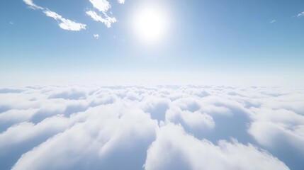 Naklejka premium Serene Blue Sky with Fluffy White Clouds Under Bright Sunlight