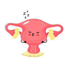 Cute cartoon representation of a sleeping uterus character with cheerful features and light colors