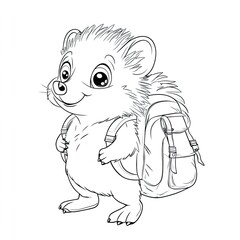 Naklejka premium Adorable Hedgehog with Tiny Backpack Simple Coloring Book Illustration