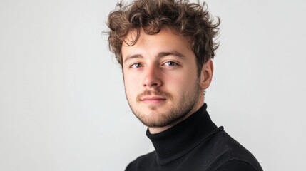 Obraz premium Young Man with Curly Hair and Black Turtleneck