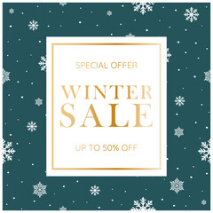 Happy Winter sale banner. Hello Winter season, cartoon vector illustration template for promotion