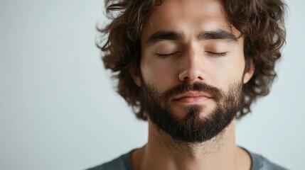 Obraz premium Man with Closed Eyes and Curly Hair
