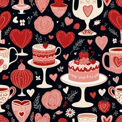Charming Valentine's Day Illustration with Pink and Red Palette