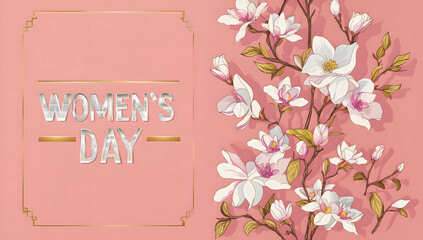 "Women's Day" text on a pink background. A stylish celebration of femininity and empowerment. Elegant. Floral. Design.