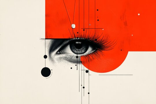 A minimalist illustration of a single wide eye with small beads of sweat forming around it, drawn in simple black lines with a red background to symbolize paranoia
