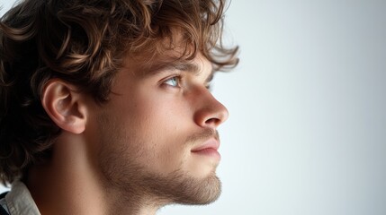 Naklejka premium Profile of a Young Man with Curly Hair
