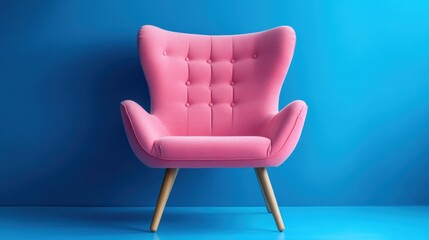 Fototapeta premium Pink modern scandinavian style armchair on the blue background