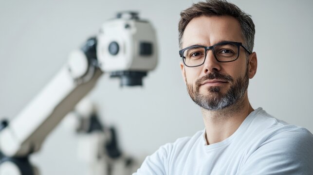 Engineer with Robotic Arm
