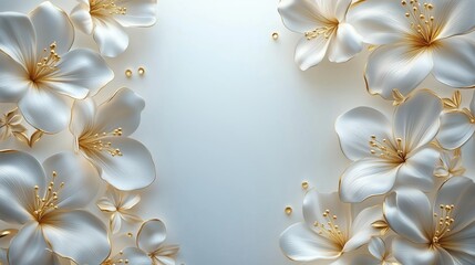 frame, flowers made of gold and platinum, postcard, invitation to a wedding, celebration or holiday, empty space for text
