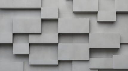 Obraz premium Geometric Abstract Background Featuring Grey Cement Wall with Rough and Smooth Textured Rectangular Blocks, Modern Architectural Design