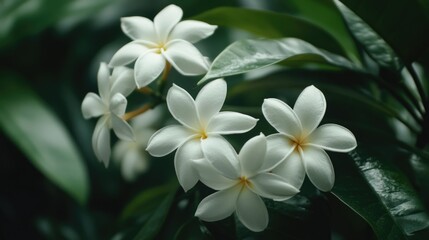 Fototapeta premium White Flowers with Green Leaves