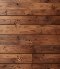 Naklejka premium Animal seamless vector pattern of interlocking paw footprints on brown wooden floor, animal tracks, wildlife patterns