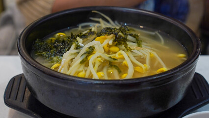 Rice soup with bean sprout soup