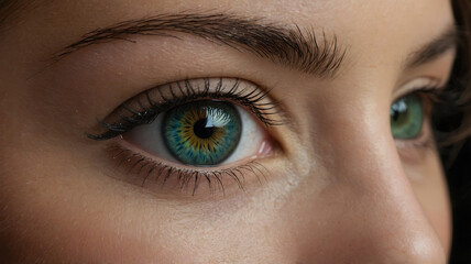 Fototapeta premium Close-Up of a Mesmerizing Green and Blue Eye with Detailed Iris Pattern and Natural Eyelashes