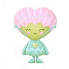 Fototapeta premium Valentine alien. Cute character resembling a shell with a heart shape and joyful expression, ideal for children's themes.