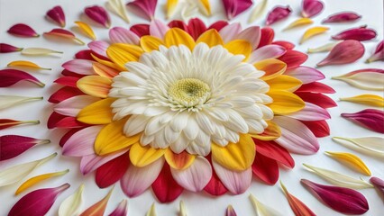 White Gerbera Mandala with Yellow and Pink Petals