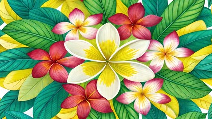 Frangipani Floral Pattern with Tropical Leaves