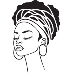 Elegant Black woman with a stylish headwrap and statement earrings.