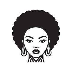 Stylized portrait of a Black woman with a bold afro and earrings.