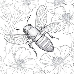 Fototapeta premium Bee Pollinating Colorful Flowers in a Sunny Meadow