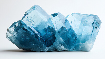 Obraz premium Aquamarine Stone in Full Clarity: A light blue aquamarine reflecting soft studio light, positioned precisely on a white backdrop.