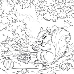 Adorable Squirrel Enjoying a Mammoth Nut Simple Coloring Page Design