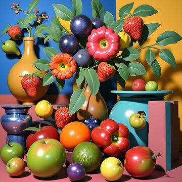 fruits and vase  with flower deconstructed