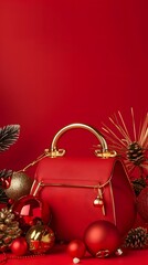 Luxurious Red Purse Surrounded by Festive New Year