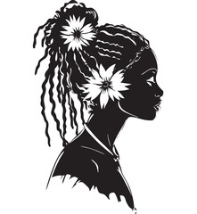 Silhouette of a young Black woman with braided hair adorned with flowers.