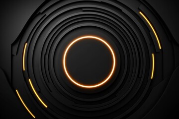 A single glowing dot surrounded by concentric circles of dark shadows, representing the feeling of being watched in a minimalist design