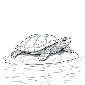 turtle on rock, black and white clip art preview