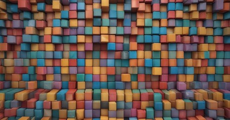 Fototapeta premium Colorful box blocks background with random shift, white cube, box wall art, minimalist style