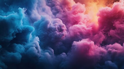 Abstract colorful smoke clouds, vibrant blue and pink hues.