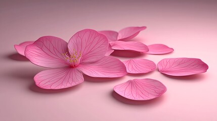 Fototapeta premium Delicate Pink Cherry Blossoms on Soft Pink Canvas Background