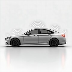 Minimalist Car Icon with Wireless Signals in Futuristic IoT Style