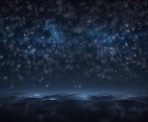 Obraz premium Dark blue night sky with twinkling stars and glitter bokeh effect, evening sky, celestial wonder