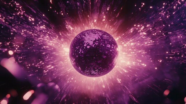 Purple disco ball exploding with light.